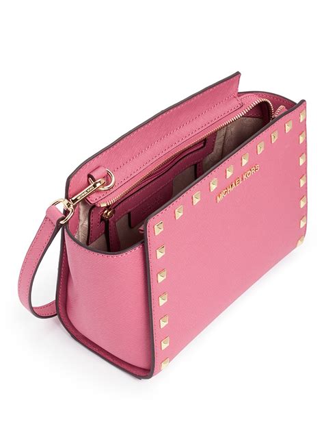 michael kors pink bag with gold studs|Michael Kors gold evening bag.